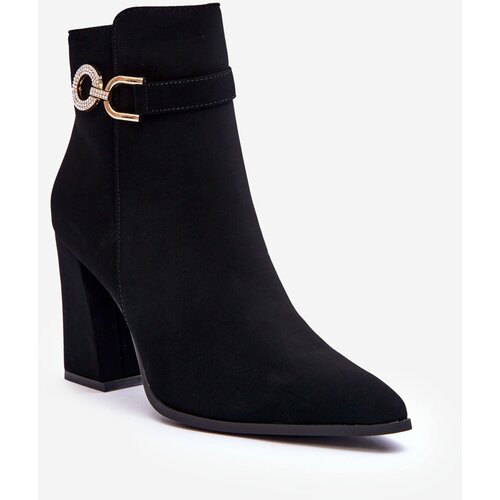 Boto FB2 Leather Boots On Heel With Ornament Black Lymall Cijene