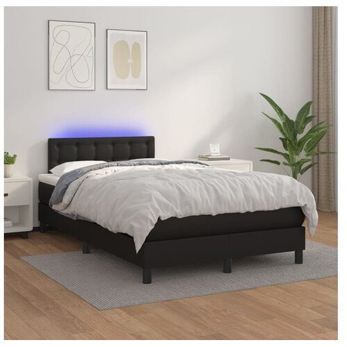  Box spring postelja z vzmetnico LED črna 120x200cm umetno usnje Cene
