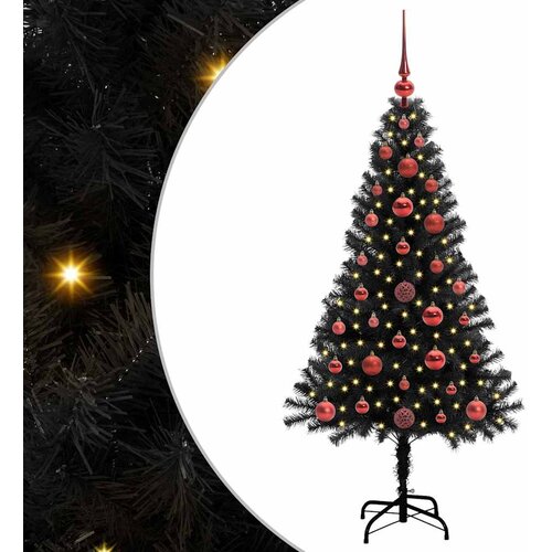 Božićno drvce s 150 LED svjetlima s stalakom Crna 120 cm PVC Slike