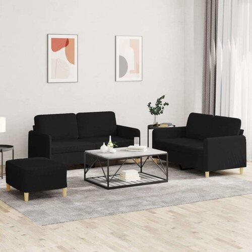  3-dijelni set sofa s jastucima crni od tkanine Cijene