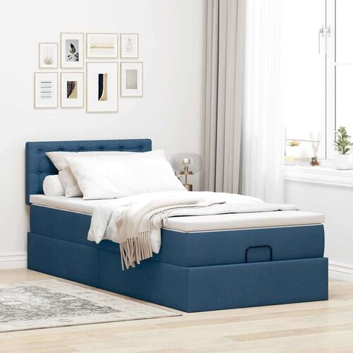 VidaXL Otomanski okvir kreveta s madraca plavi 90x190cm od tkanine Slike