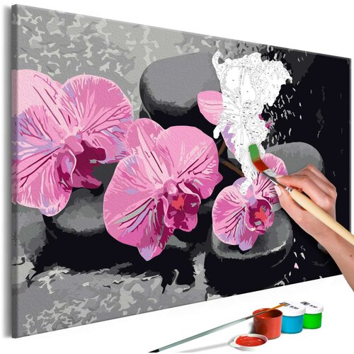  Slika za samostalno slikanje - Orchid With Zen Stones (Black Background) 60x40 Slike