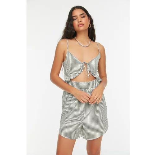 Trendyol Green Striped Cut Out Detailed Jumpsuit