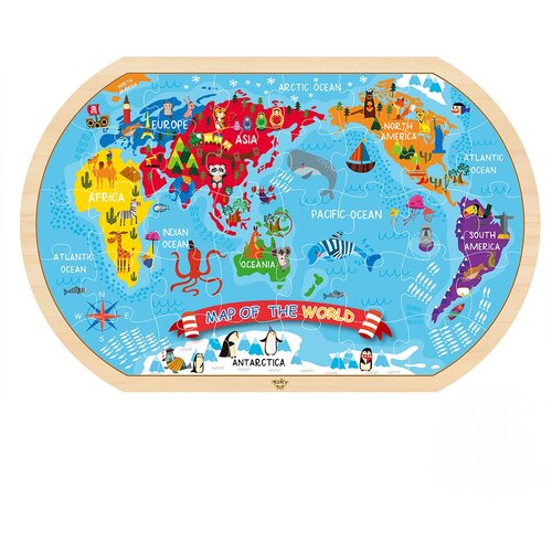 Tooky Toy drvena slagalica mapa sveta šarena Slike