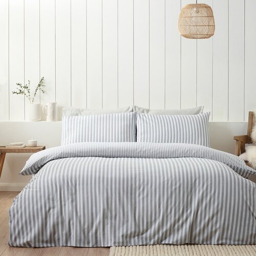 Catherine Lansfield Siva enojna flanelna posteljnina 135x200 cm Stripe &amp;ndash; Slike