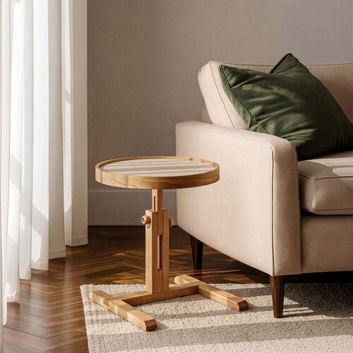 Hanah home pomoćni sto Opus Yuvarlak 40, 40 cm, hrast / travertin Cene