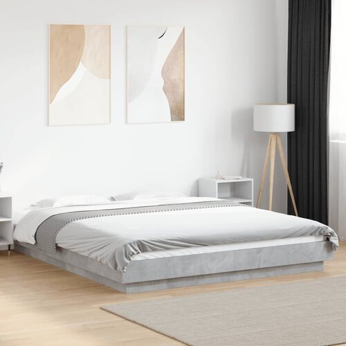  The Living Store Posteljni okvir z LED lučkami betonsko siv 150x200 cm inž. les - Posteljni Okvir, (21495762) Slike