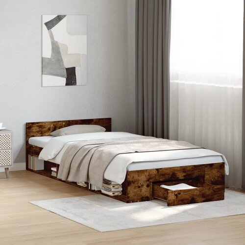 Furnova Posteljni okvir s predalom dimljen hrast 90x200 cm inž. les, (21939409) Slike