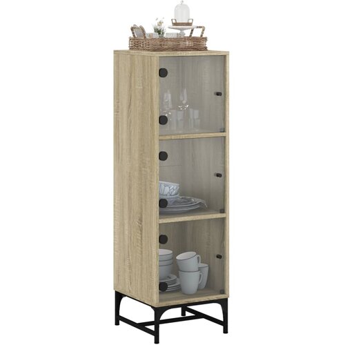  Visoka komoda sa staklenim vratima boja hrasta 35 x 37 x 120 cm Slike