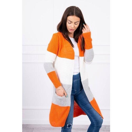 Kesi Cardigan Sweater on Straps Orange+Ecru Slike