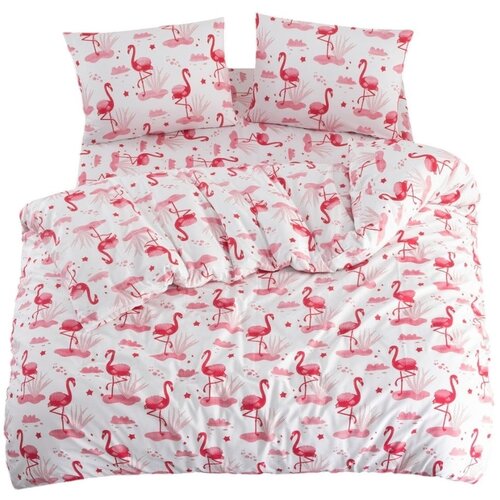 Mila Home Bela/rožnata enojna/podalj&amp;scaron;ana posteljnina z rjuho/3-delna 160x220 cm Flamingo &amp;ndash; Slike