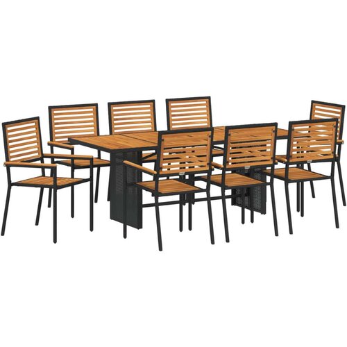  Vrtna garnitura - 9-dijelni vrtni blagovaonski set crni poli ratan akacija  vrtne stolice sa jastučićima 2 kom crni poli ratan Cijene