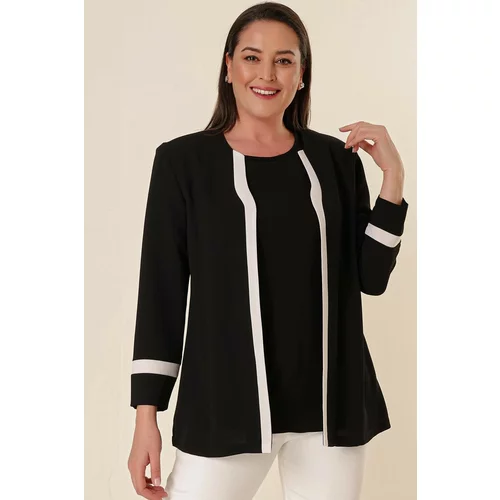By Saygı Athlete Athlete With Lycra On The Shoulders Plus Size Crepe Jacket With Pad Padding Garnish 2-Pack Black