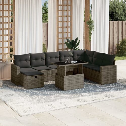 vidaXL 9-dijelni set vrtnih sofa od poliratana s jastucima sivi Cijene