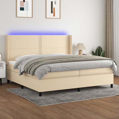 VidaXL Box spring postelja z vzmetnico LED krem 200x200 cm blago Slike