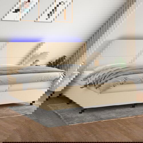 vidaXL Krevet box spring s madracem LED krem 200x200 cm od tkanine Cene