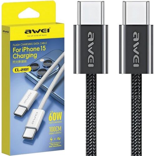 Awei CL-219T KABEL USB-C NA USB-C 60W ČRN/ČRN ZA IPHONE 15, (22069387) Cene