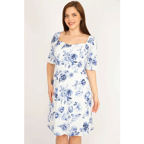 Şans Women's Blue Plus Size Elastic Shoulder Lined Dress Slike