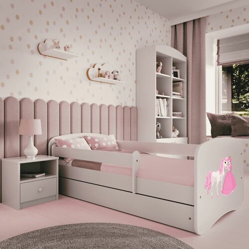 Drveni dečiji krevet kraljica i poni sa fiokom - beli - 160x80Cm Cene