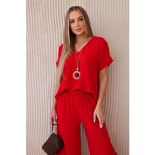 Kesi Women&amp;#039;s summer set with necklace, blouse + trousers - red Slike