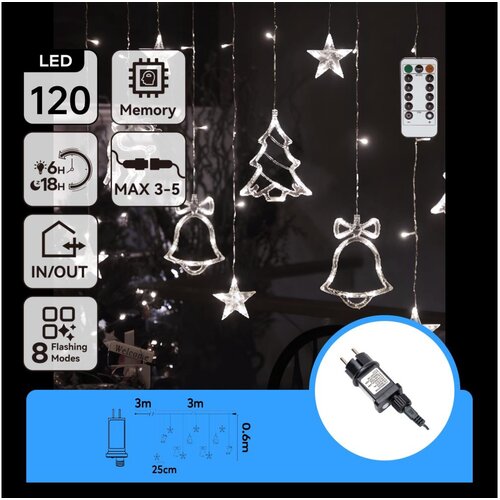 Aigostar LED spoljni božićni niz 120xLED/6W/230V/8 funkcija 3x0,6m IP44 hladna bela+daljinski upravljač Cene