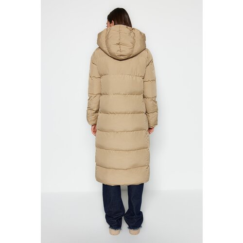 Trendyol Mink Oversize Water Repellent Long Quilted Inflatable Coat with Side Snap Fasteners Cene