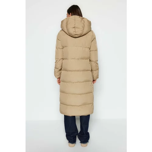 Trendyol Mink Oversize Water Repellent Long Quilted Inflatable Coat with Side Snap Fasteners