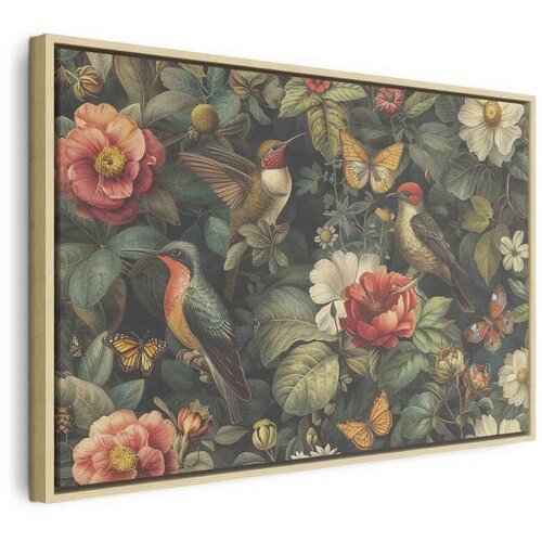  Slika - Flowers birds and butterflies – vintage-style illustration 120x80 U prirodnom drvenom okviru Cene