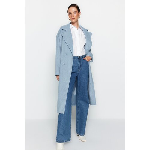 Trendyol Blue Oversized Wide Cut Long Wool Cachet Coat Cene