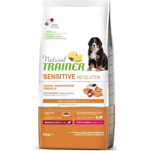 Natural trainer No Gluten Puppy & Junior Medium/Maxi - losos 12 kg Cene