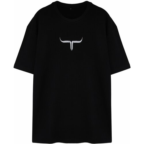Trendyol Large Size Men's Black Oversize/Wide Fit Comfortable Printed 100% Cotton T-Shirt Cene