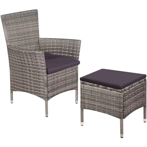vidaXL Zunanji stol in stolček z blazinami poli ratan sive barve, (20661860)