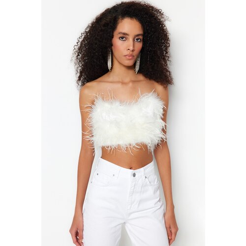 Trendyol Crop Top - Ecru - Plain Slike
