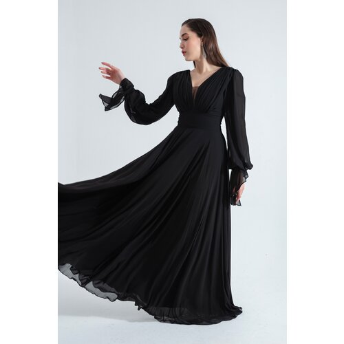 Lafaba women's black v-neck long chiffon evening dress Cene