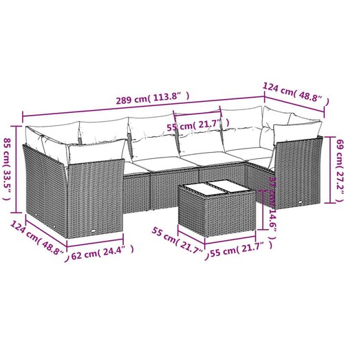 vidaXL 8-dijelni set vrtnih sofa od poliratana s jastucima crni Cijene