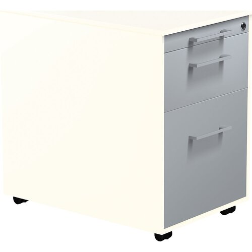 mauser Predalnik na kolesih, VxG 570 x 600 mm, 1 predal za material, 1 predal za obešalne mape, čisto bele / aluminijasto srebrne / čisto bele barve Cene
