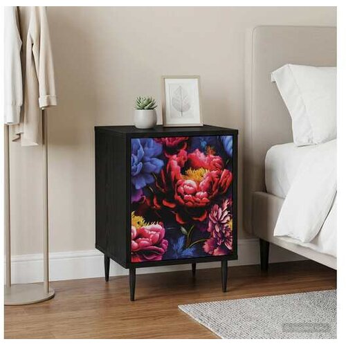 vidaXL Noćni ormar KIEL 2 kom. Crni hrast 36 x 33 x 51 cm - Tamni cvjetni uzorak 2 Cene