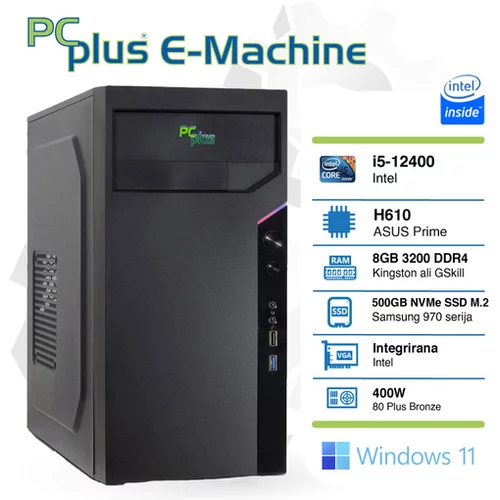PCPLUS E-machine i5-12400 8gb 500gb nvme ssd windows 11 pro