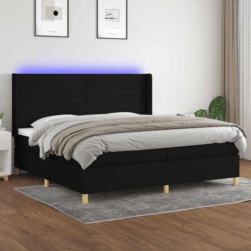  box spring s madracem LED crni 200x200 cm od tkanine Cijene