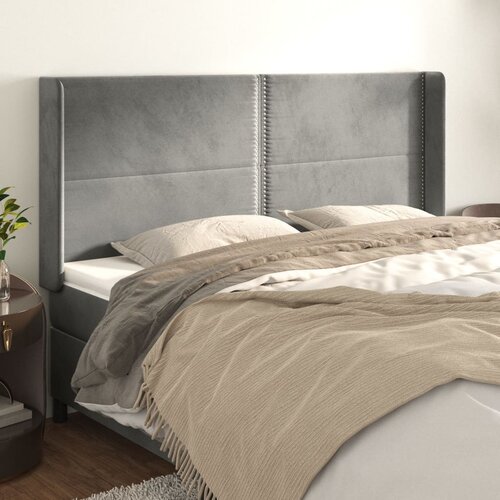VidaXL Uzglavlje s u&amp;scaron;ima svjetlosivi 163x16x118/128 cm bar&amp;scaron;unasti Slike