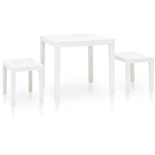 vidaXL Vrtna miza z 2 klopema iz plastike bela, (20679698)