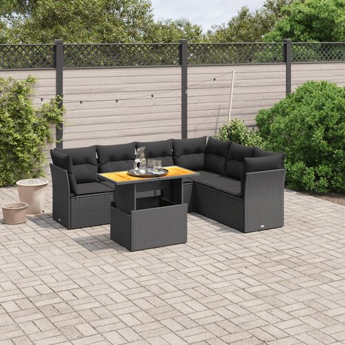 vidaXL 7-dijelni set vrtnih sofa od poliratana s jastucima crni Cijene