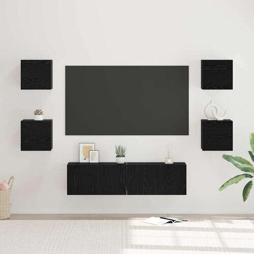  Set TV komoda Zidne 6 pcs Crni hrast Konstruirano drvo Cene