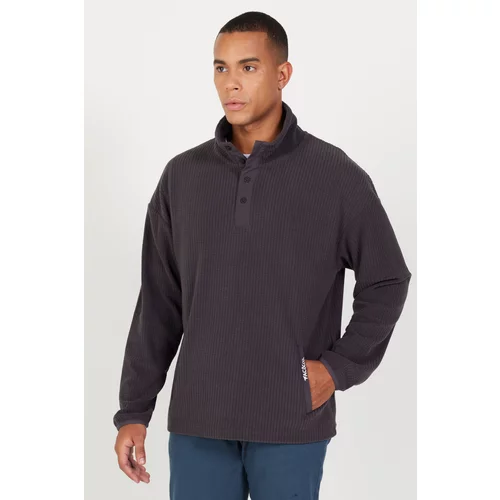 AC&Co / Altınyıldız Classics Men's Dark Gray Loose Fit Stand-Up Collar Jacquard Soft Touch Fleece Sweatshirt