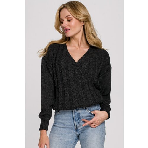 Makover Ženski pulover K105 crni | siva Slike