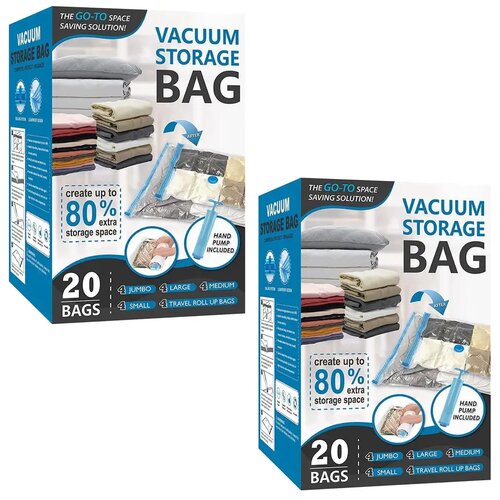 Home & Marker 2 x paket 20 vakuumskih vrečk za oblačila z neprepustnim ventilom in ročno črpalko - S2TORAGEBAG, (21372860) Cene