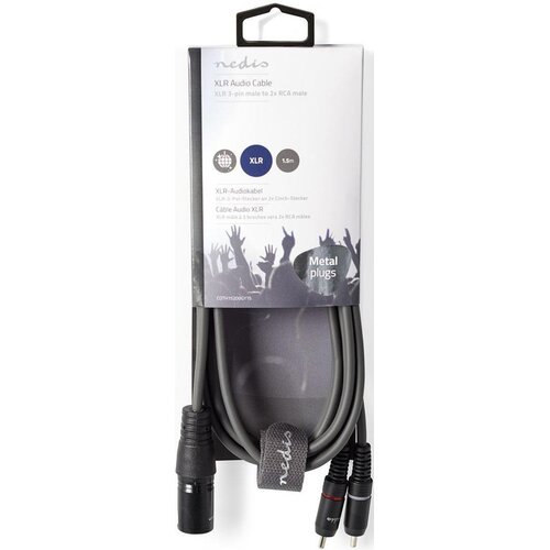 Nedis COTH15200GY15, Balansirani audio kabl, XLR 3-pinski mu&amp;scaron;ki, 2x RCA mu&amp;scaron;ki, Niklovani, 1,50 m, PVC Slike