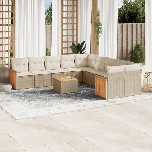 vidaXL 11-dijelni set vrtnih sofa od poliratana s jastucima bež Cijene