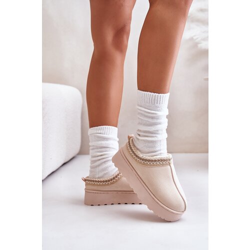 FR1 Women&amp;#039;s Snow Boots On Platform Insulated With Fur Light Beige Remenia Slike