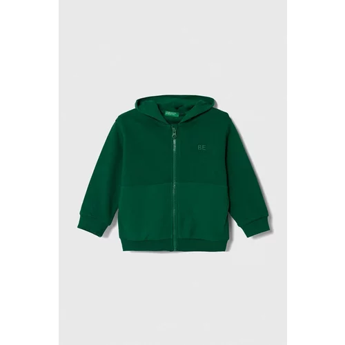 United Colors Of Benetton Otroški bombažen pulover zelena barva, s kapuco
